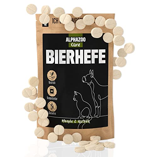 alphazoo Bierhefe-Tabletten für Hunde, Katzen & Nager 120 STK. I Fellpflege Tabs für glänzendes Fell & gesunde Haut I Natürliches Anti Zecken Mittel von alphazoo