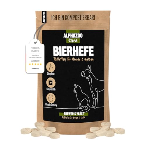 alphazoo Bierhefe Tabletten Hund & Katzen 120 Stück I Natürlicher Vitamin B Komplex gegen Haarausfall & Juckreiz I Biotin Fellpflege bei Schuppen, trockene Haut I Dauerhaft Krallen und Fell pflegen von alphazoo