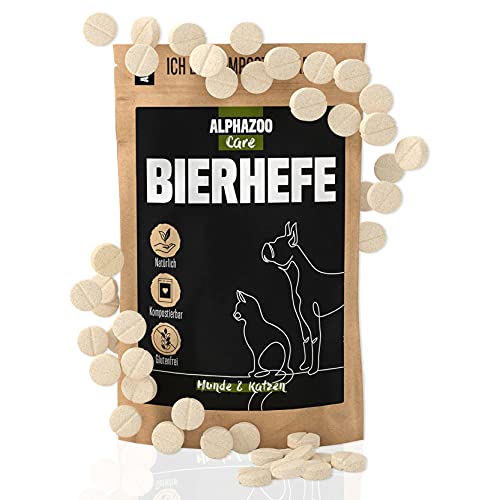 alphazoo Bierhefe-Tabletten für Hunde, Katzen & Nagetiere 50 STK. I Fellpflege Tabs für glänzendes Fell & gesunde Haut I Natürliches Anti Zecken Mittel von alphazoo