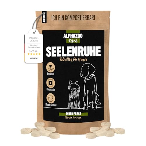 alphazoo Seelenruhe I Natürliche Beruhigungsmittel für Hunde I 120 x Tabletten mit Hanföl und Baldrian | Gegen Stress und Angst | Für mehr Entspannung von alphazoo