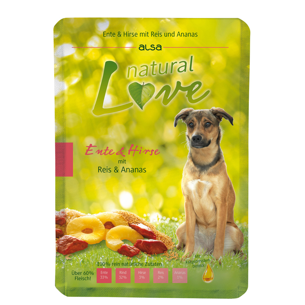 alsa natural Love Ente & Hirse mit Reis und Ananas, Anzahl: 12 x 300 g, 300 g, Hundefutter von alsa natural Love