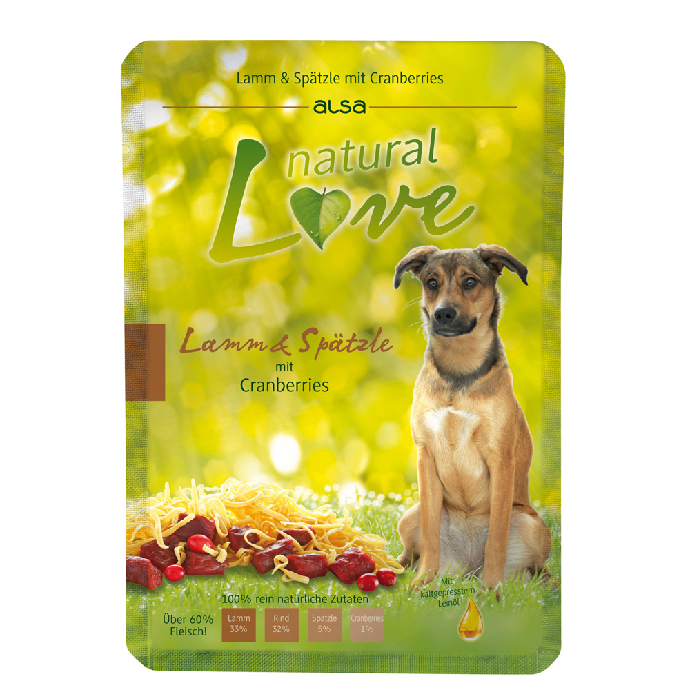 alsa natural Love Lamm & Spätzle mit Cranberries, 6 x 300 g, Hundefutter von alsa natural Love