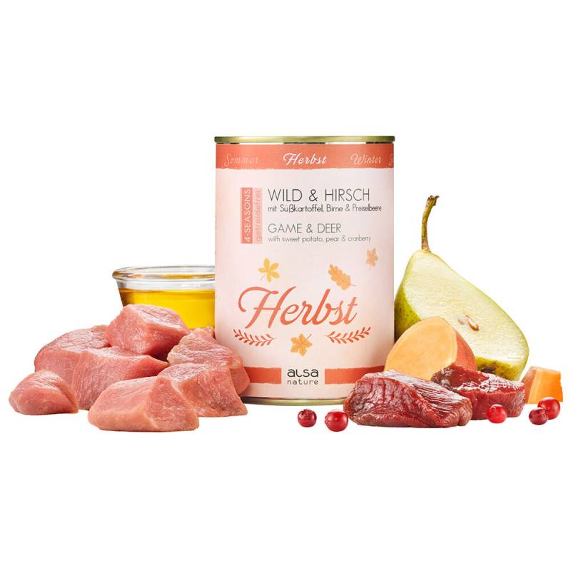 alsa-nature 4-SEASONS Herbst-Menü Wild & Hirsch mit Süßkartoffel, Anzahl: 12 x 400 g, 400 g, Hundefutter nass alsa-nature 4-SEASONS Herbst-Menü Wild & Hirsch mit Süßkartoffel, Anzahl: 12 x 400 g, 400 g, Hundefutter nass von alsa-nature