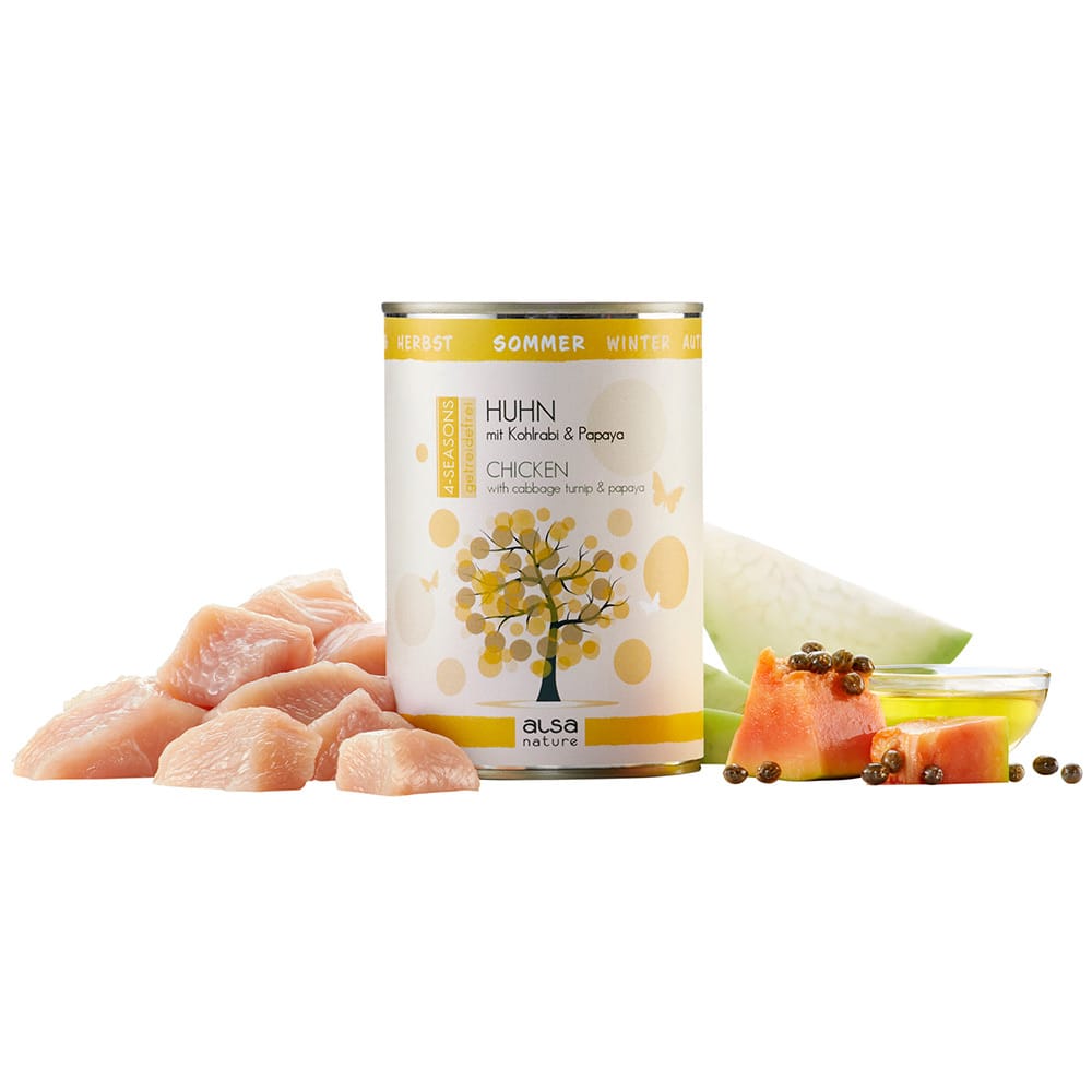 alsa-nature 4-SEASONS Sommer-Menü Huhn mit Kohlrabi und Papaya, Anzahl: 400 g, 400 g, Hundefutter nass alsa-nature 4-SEASONS Sommer-Menü Huhn mit Kohlrabi und Papaya, Anzahl: 400 g, 400 g, Hundefutter nass von alsa-nature