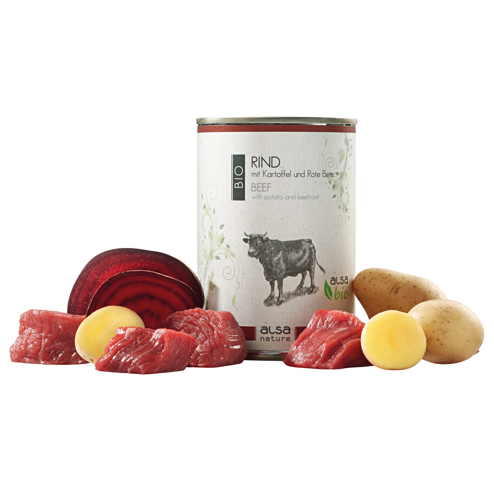 alsa-nature BIO Rind mit Kartoffel und Rote Bete, Anzahl: 12 x 400 g, 400 g, Hundefutter nass von alsa-nature