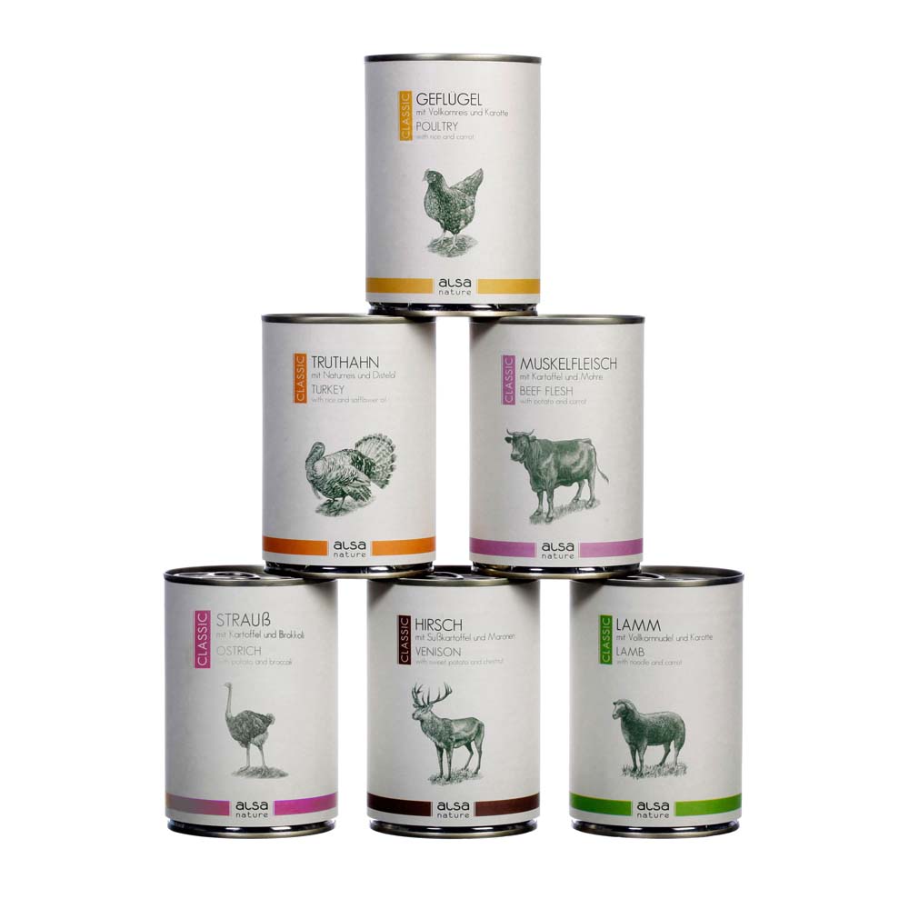 alsa-nature Classic Dosen-Menü-Mix, Anzahl: 6 x 400 g, 400 g, Hundefutter nass von alsa-nature