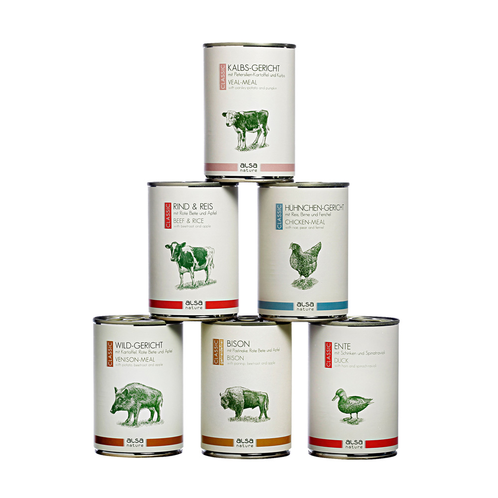 alsa-nature Classic Dosen-Menü-Mix 2, Anzahl: 12 x 400 g, 400 g, Hundefutter nass alsa-nature Classic Dosen-Menü-Mix 2, Anzahl: 12 x 400 g, 400 g, Hundefutter nass von alsa-nature
