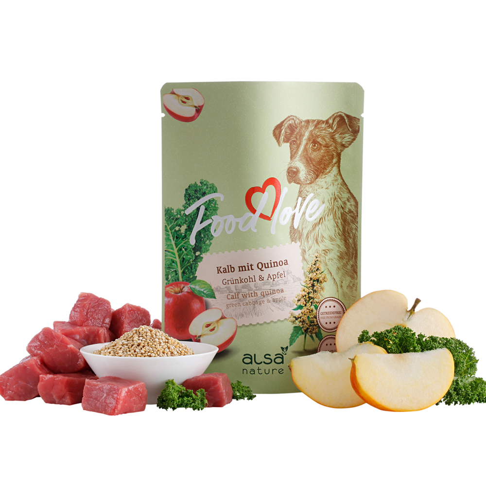 alsa-nature FOODLOVE Kalb mit Quinoa, Grünkohl & Apfel, Anzahl: 30 x 300 g, 300 g, Hundefutter von alsa-nature