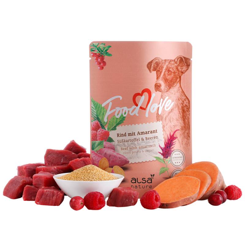 alsa-nature FOODLOVE Rind mit Amarant, Süßkartoffel & Beeren, Anzahl: 120 x 300 g, 300 g, Hundefutter von alsa-nature