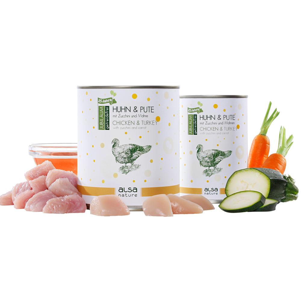 alsa-nature JUBILÄUMS-EDITION Huhn & Pute, Anzahl: 12 x 400 g, 400 g, Hundefutter nass von alsa-nature