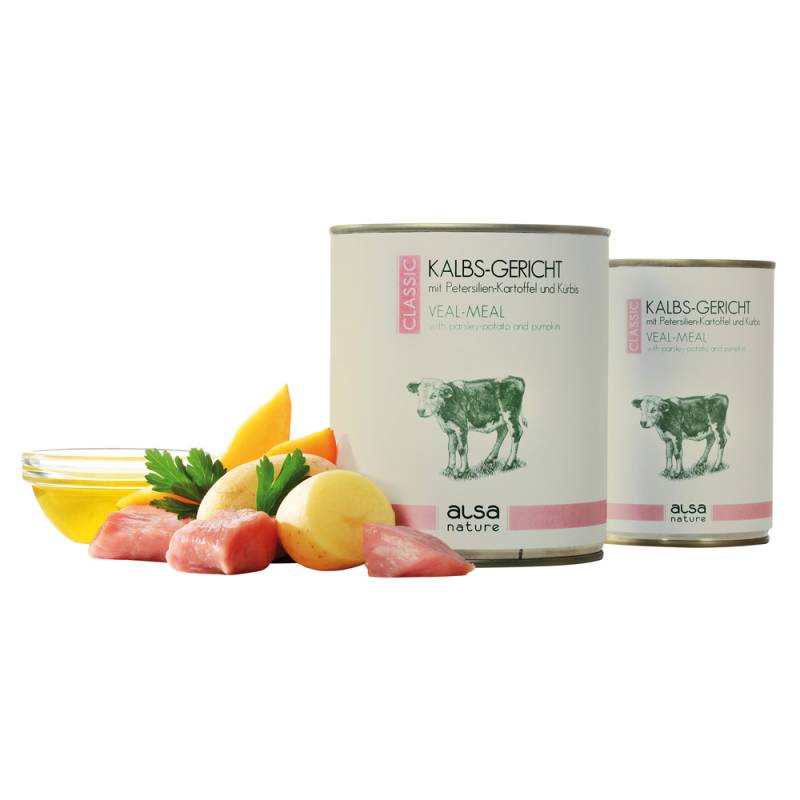 alsa-nature Kalbs-Gericht mit Petersilien-Kartoffel und Kürbis, Anzahl: 12 x 400 g, 400 g, Hundefutter nass von alsa-nature