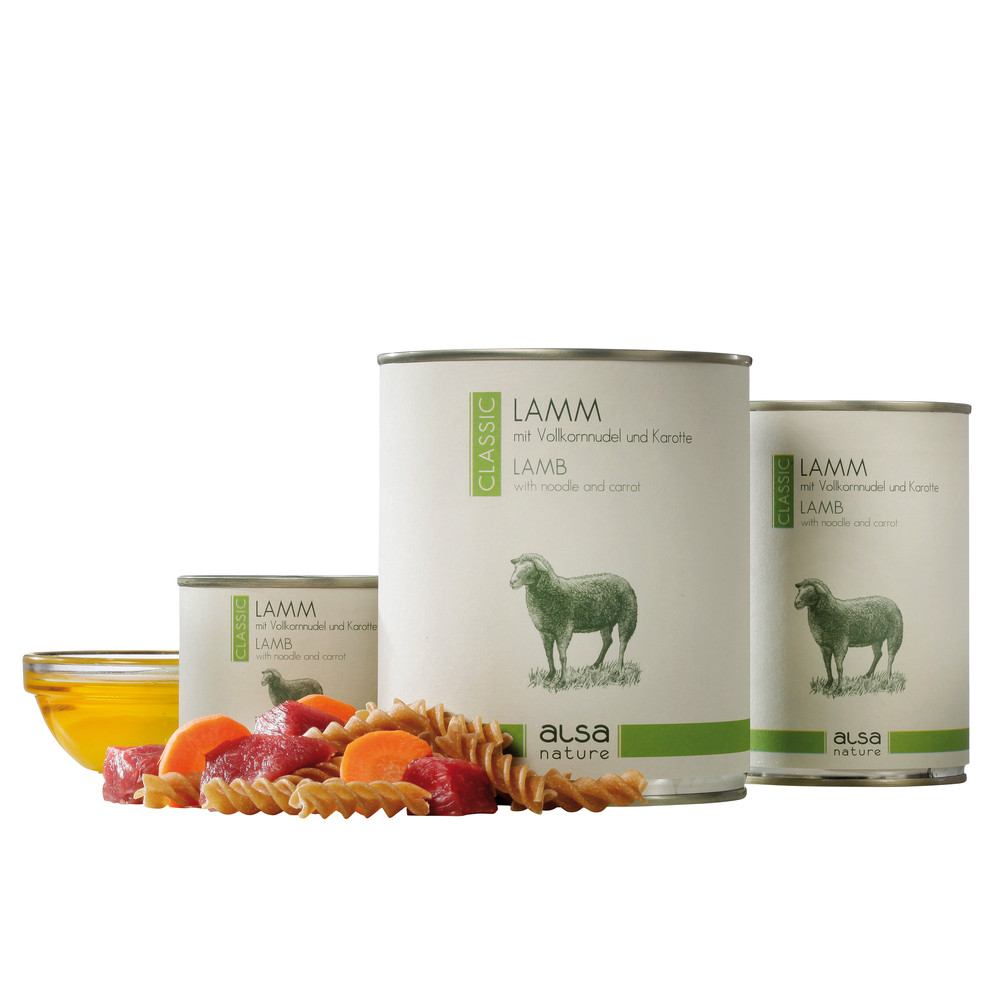 alsa-nature Lamm mit Vollkornnudel und Karotte, Anzahl: 12 x 800 g, 800 g, Hundefutter nass von alsa-nature