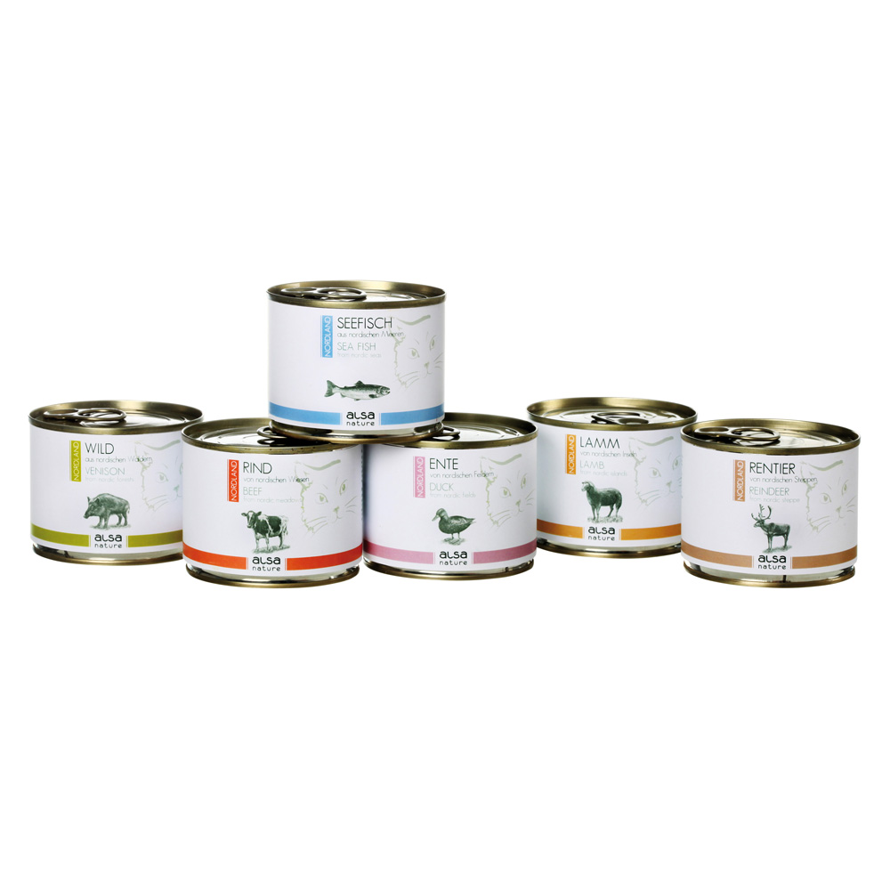 alsa-nature NORDLAND Katzen Dosen-Menü-Mix Nassfutter, Anzahl: 12 x 200 g, 200 g, Katzenfutter nass von alsa-nature