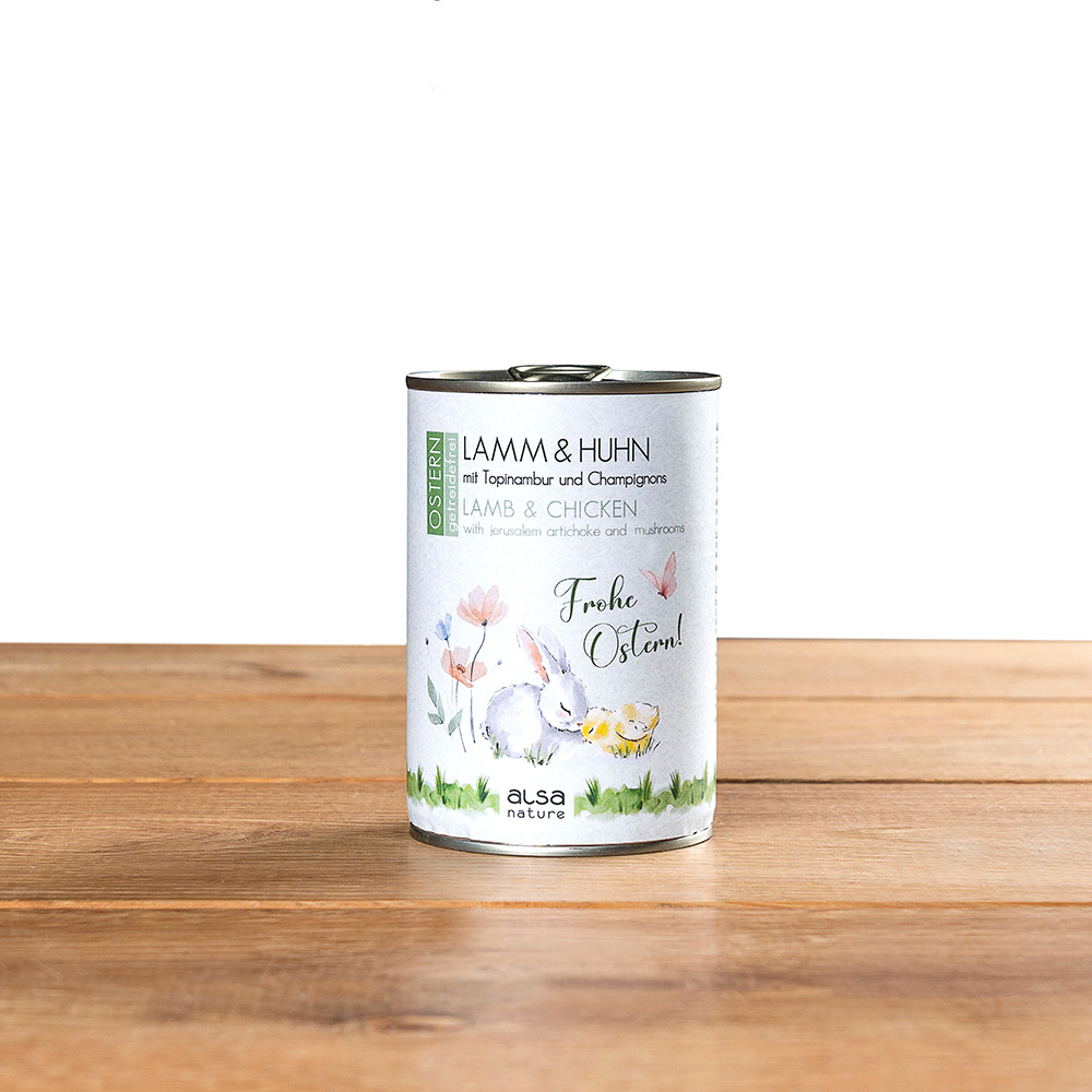 alsa-nature OSTERN Lamm & Huhn mit Topinambur und Champignons, Anzahl: 12 x 400 g, 400 g, Hundefutter nass alsa-nature OSTERN Lamm & Huhn mit Topinambur und Champignons, Anzahl: 12 x 400 g, 400 g, Hundefutter nass von alsa-nature