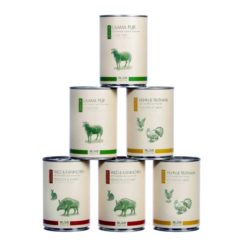 alsa-nature SENIOR Dosen-Menü-Mix, Anzahl: 12 x 400 g, 400 g, Hundefutter nass von alsa-nature