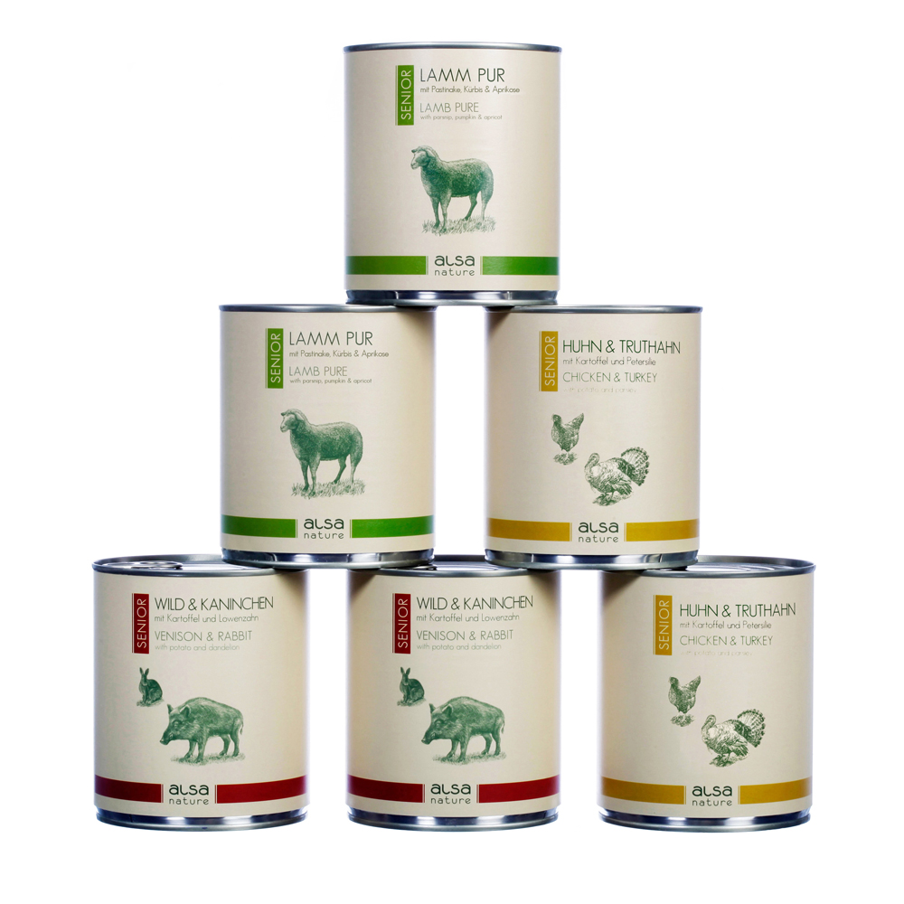 alsa-nature SENIOR Dosen-Menü-Mix, Anzahl: 12 x 800 g, 800 g, Hundefutter nass von alsa-nature