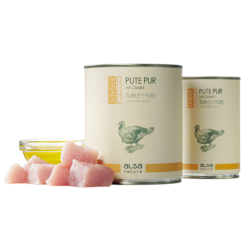 alsa-nature SINGLE Pute pur, Anzahl: 12 x 400 g, 400 g, Hundefutter nass von alsa-nature