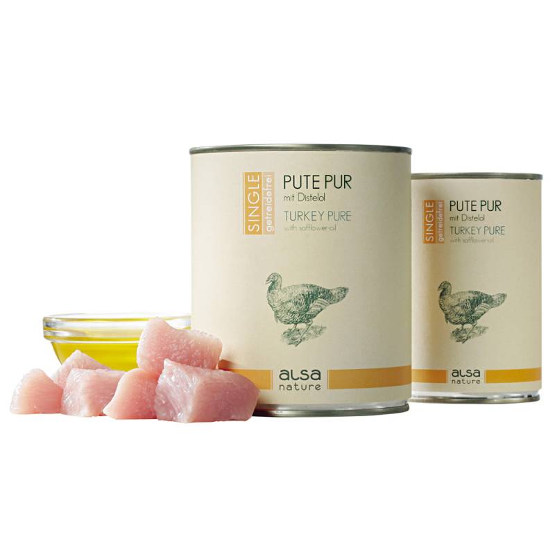alsa-nature SINGLE Pute pur, Anzahl: 6 x 800 g, 800 g, Hundefutter nass von alsa-nature