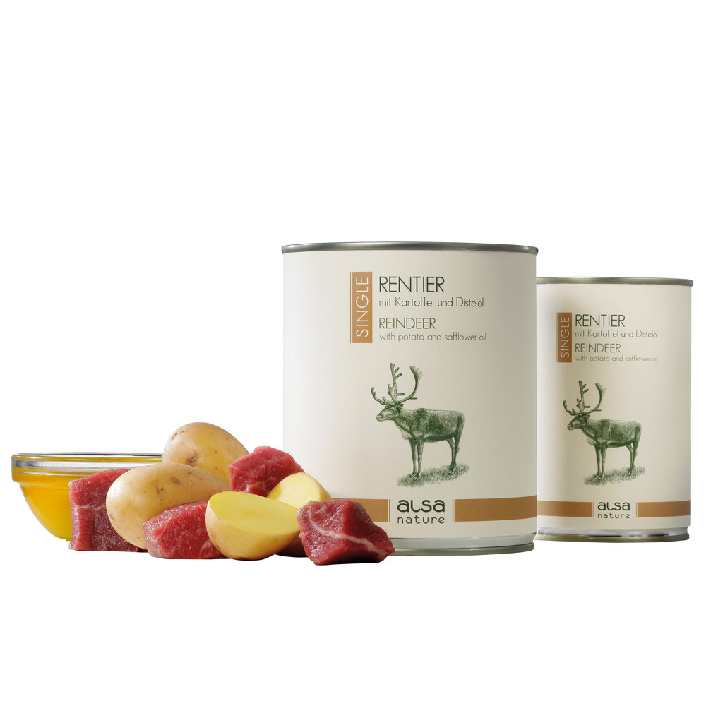 alsa-nature SINGLE Rentier mit Kartoffel, Anzahl: 6 x 800 g, 800 g, Hundefutter nass alsa-nature SINGLE Rentier mit Kartoffel, Anzahl: 6 x 800 g, 800 g, Hundefutter nass von alsa-nature