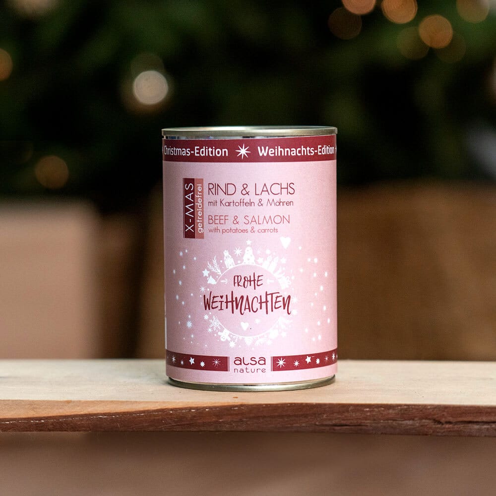 alsa-nature XMAS Rind & Lachs mit Kartoffeln und Möhren, Anzahl: 400 g, 400 g, Hundefutter nass von alsa-nature