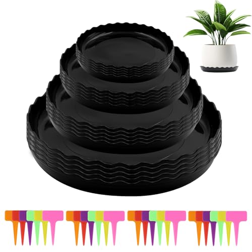 alwaiiz 20 Stück Untersetzer Blumentopf Rund, Kunststoff Pflanzen Untersetzer und Pflanzenetiketten, Topfuntersetzer Pflanzen für Innen- und Außenpflanzen(4 Größen) von alwaiiz