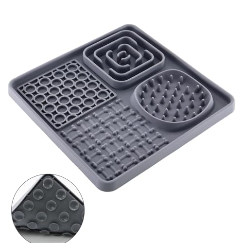 alwaiiz Schleckmatte Hund, Leckmatte Hund mit Saugnäpfen, Slow Feeder Hunde Leckmattefür für Hund Baden, Krallenpflege und Fellpflege(BPA-Frei, Silikon, Grau) von alwaiiz
