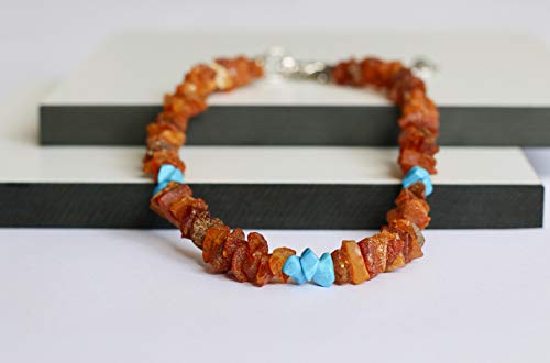 amber-us Bernsteinkette für Hunde aus Roh Baltischer Bernstein mit türkis verziert | Zeckenhalsband | Bernstein Gegen Zecken | Zecken und Flohschutz Halsband (20-25 cm) von amber us