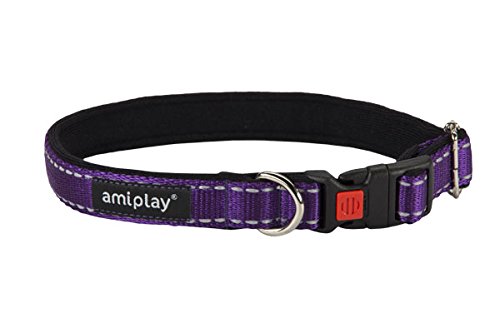 Ami Play Hundehalsband, weich, verstellbar, reflektierend, Größe L, Violett von Ami Play