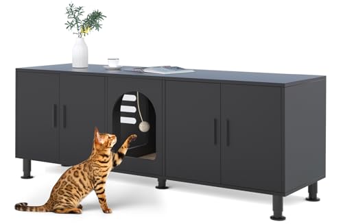 Amunrbrek Katzentoilettengehege für 2 Katzen, Katzenklo Gehege Möbel mit Doppelzimmer, Katzentoilette aus Holz mit Katzentür, Schwarz mit Beinen Amunrbrek Katzentoilettengehege für 2 Katzen, Katzenklo Gehege Möbel mit Doppelzimmer, Katzentoilette aus Holz mit Katzentür, Schwarz mit Beinen von amunrbrek