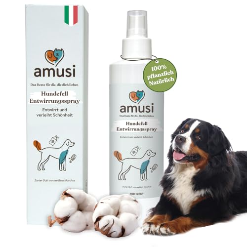 amusi Fellpflege Hund 250ml - Entfilzungsspray Hunde hypoallergene Formel auf Basis von Pflanzenölen, Hundeparfüm - Fellspray Hund und nährende Wirkung für alle Felltypen, antistatische Wirkung amusi Fellpflege Hund 250ml - Entfilzungsspray Hunde hypoallergene Formel auf Basis von Pflanzenölen, Hundeparfüm - Fellspray Hund und nährende Wirkung für alle Felltypen, antistatische Wirkung von amusi