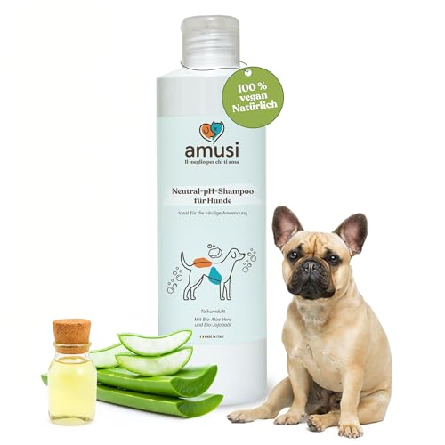 amusi Hundeshampoo 250 ml – Flohshampoo Hund – Hundeshampoo Langhaar und Welpenshampoo – Hundeshampoo gegen Geruch – Sanftes Hundeshampoo mit neutralem pH-Wert von amusi
