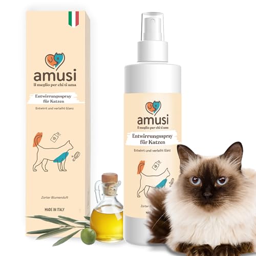 amusi Katzen Haar Entwirrungsspray 250 ml 100% Natürlich und Vegan - Entwirrt und löst Katzenknoten - Macht das Fell weich und glänzend - Kein Ausspülen erforderlich und duftet. Für alle Fellarten amusi Katzen Haar Entwirrungsspray 250 ml 100% Natürlich und Vegan - Entwirrt und löst Katzenknoten - Macht das Fell weich und glänzend - Kein Ausspülen erforderlich und duftet. Für alle Fellarten von amusi