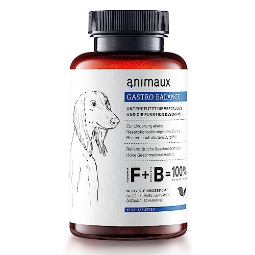 Probiotika für Hunde zur regelmäßigen Zufütterung - 40 Kautabletten - fördert natürliche Verdauung - Ergänzungsfuttermittel mit Leinsamen, Salbei & Flohsamen – animaux Gastro Balance for Dogs von animaux