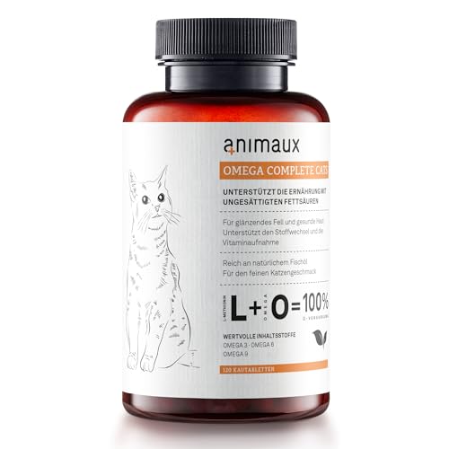 animaux Omega Complete Cats – 120 Kautabletten für Katzen – Fischöl reich an Omega 3, 6 & 9 Fettsäuren für den Stoffwechsel, Knochenaufbau & Herz-Kreislauf, Leckerli mit Lachsöl für Haut & Fell von animaux