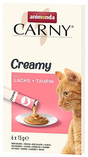 Carny Creamy Katzensnack (6 x 15g), Premium Katzensnack für anspruchsvolle Feinschmecker mit zartem Lachs und wertvollem Taurin von animonda von animonda Carny