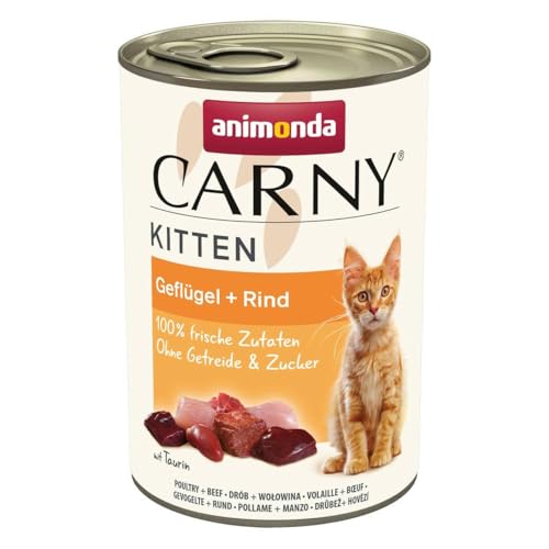Carny Katzen Nassfutter Kitten Geflügel + Rind (12 x 400g), Kitten Katzen Nassfutter ohne Getreide und Zucker von animonda für wachsende Kätzchen bis 1 Jahr, mit frischen Zutaten von animonda Carny