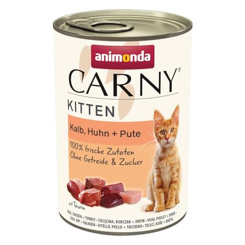 Carny Katzen Nassfutter Kitten Huhn + Pute (12 x 400g), Kitten Katzen Nassfutter ohne Getreide und Zucker von animonda für wachsende Kätzchen bis 1 Jahr, mit frischen Zutaten von animonda Carny