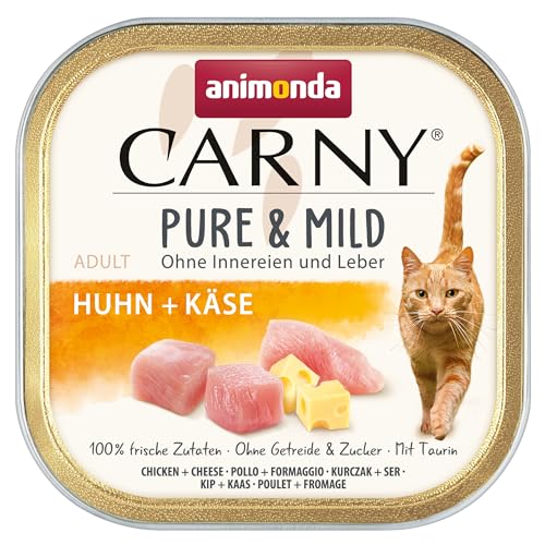 Carny Katzen Nassfutter Pure & Mild Huhn + Käse (32 x 100 g), Leicht verdauliches Katzenfutter für sensible Katzen, Katzen Nassfutter von animonda für sensible Katzen, ohne Getreide und Zucker von animonda Carny