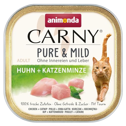 Carny Katzen Nassfutter Pure & Mild Huhn + Katzenminze (32 x 100 g), Leicht verdauliches Katzenfutter für sensible Katzen, Katzen Nassfutter von animonda für sensible Katzen, ohne Getreide und Zucker von animonda Carny