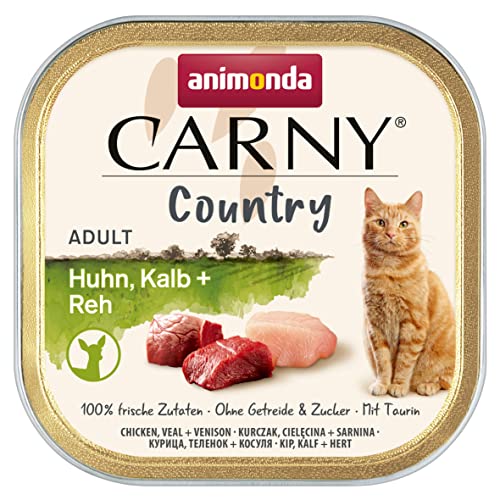 animonda Carny Adult Country Katzenfutter, Nassfutter für Katzen in der praktischen Portionsschale mit Huhn, Kalb + REH, 32 x 100g von animonda Carny