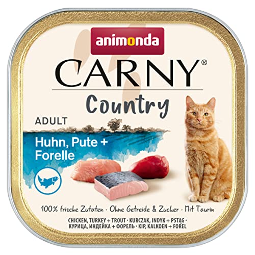 animonda Carny Adult Country Katzenfutter, Nassfutter für Katzen in der praktischen Portionsschale mit Huhn, Pute + Forelle, 32 x 100g von animonda Carny