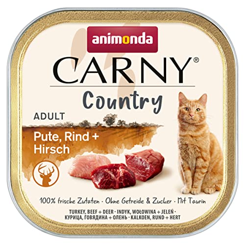 animonda Carny Adult Country Katzenfutter, Nassfutter für Katzen in der praktischen Portionsschale mit Pute, Rind + Hirsch, 32 x 100g von animonda Carny