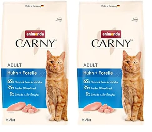 animonda Carny Adult Huhn + Forelle (1,75 kg), Adult Trockenfutter für ausgewachsene Katzen, Katzenfutter ohne Getreide und Zucker, Katzentrockenfutter mit 65% Fleisch und Fisch (Packung mit 2) von animonda Carny