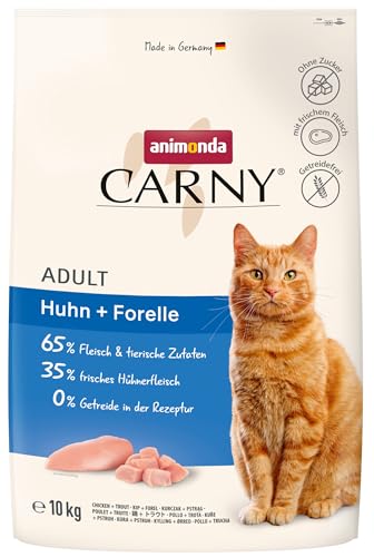 animonda Carny Adult Huhn + Forelle (10 kg), Adult Trockenfutter für ausgewachsene Katzen, Katzenfutter ohne Getreide und Zucker, Katzentrockenfutter mit 65 % Fleisch und Fisch von animonda Carny