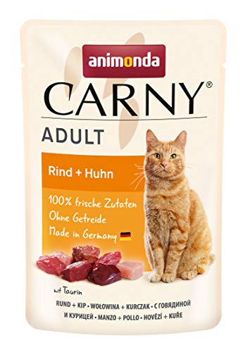 animonda Carny Adult Katzenfutter, Nassfutter für ausgewachsene Katzen, Frischebeutel, Rind + Huhn, 12 x 85 g von animonda Carny