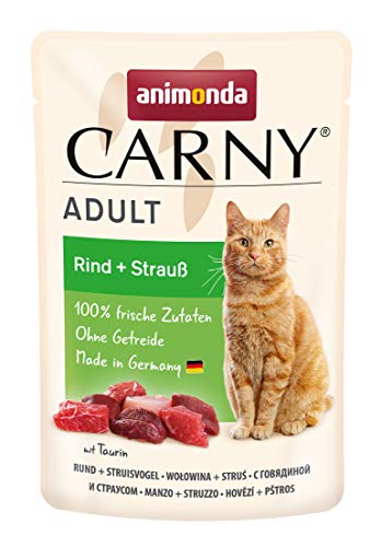 animonda Carny Adult Katzenfutter, Nassfutter für ausgewachsene Katzen, Frischebeutel, Rind + Strauß, 12 x 85 g von animonda Carny