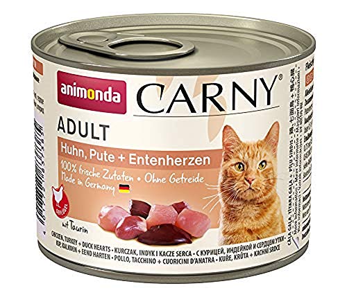animonda Carny Adult Katzenfutter, Nassfutter für ausgewachsene Katzen, Huhn, Pute + Entenherzen, 6 x 200 g von animonda Carny