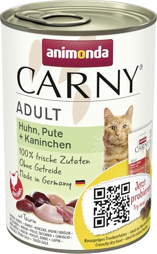 Carny Katzen Nassfutter Mix Huhn, Pute + Kaninchen (6 x 400g), Katzen Nassfutter ohne Getreide und Zucker für ausgewachsene Katzen von animonda mit frischen fleischlichen Zutaten von animonda Carny
