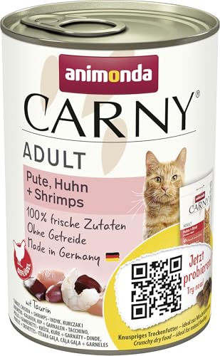 Carny Katzen Nassfutter Pute + Huhn + Shrimps (6 x 400g), Katzen Nassfutter von animonda ohne Getreide und Zucker, mit frischen fleischlichen Zutaten von animonda Carny