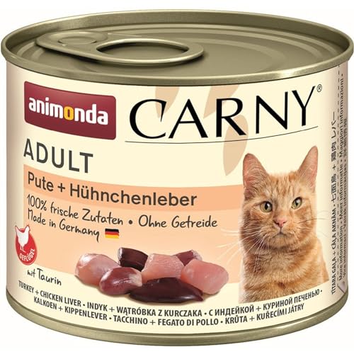 animonda Carny Adult Katzenfutter, Nassfutter für ausgewachsene Katzen, Pute + Hühnchenleber, 6 x 200 g von animonda Carny